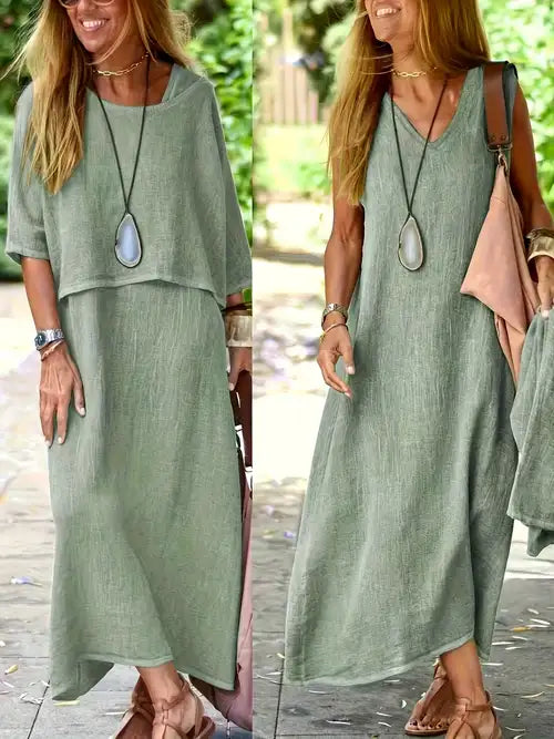 Layla | Women's Two-Piece Set Maxi Dress & Short-Sleeved Top