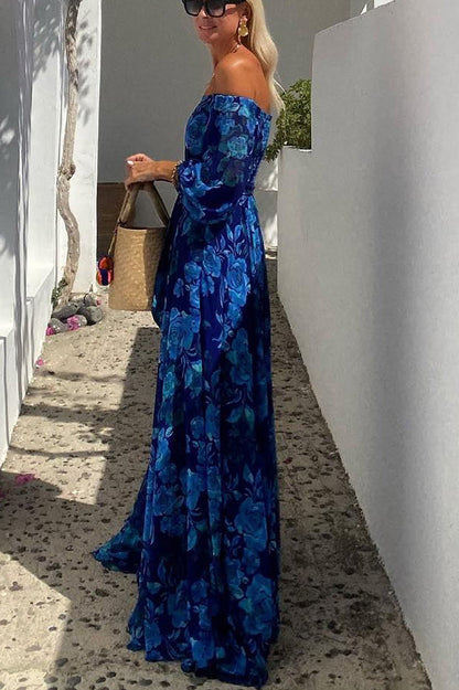 Gabriella | Women's Wedding Guest Botanical Off Shoulder Maxi Dress Evening