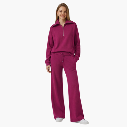 Lucy | Women's Half Zip Wide Leg Lounge Set