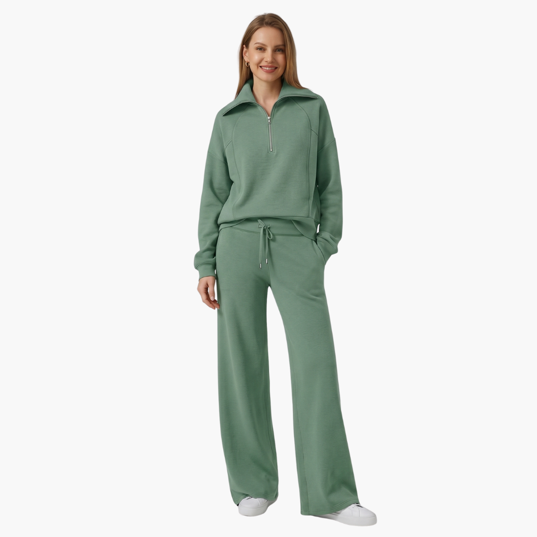 Lucy | Women's Half Zip Wide Leg Lounge Set
