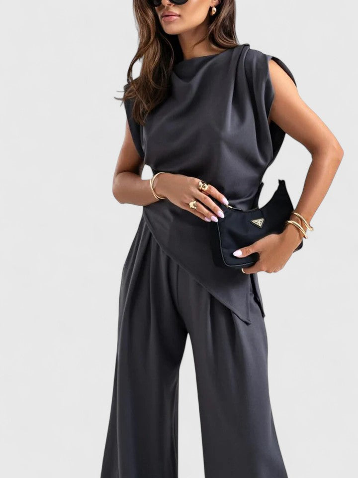 Bella | Women's Draped Two-Piece Set Wide Leg Pants Occasion Outfit