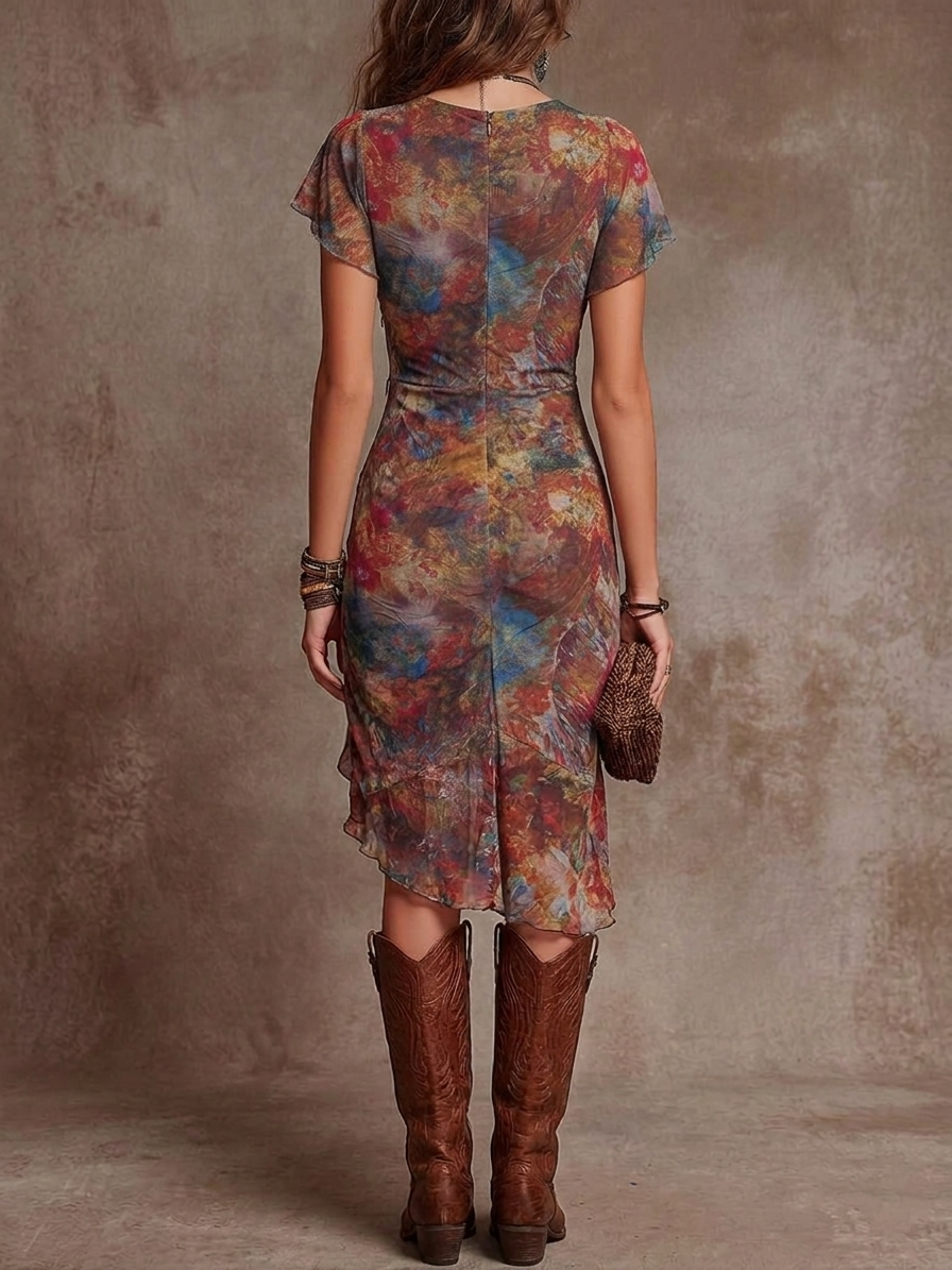 Jordan | Women's Abstract V-Neck Mid-Length Dress