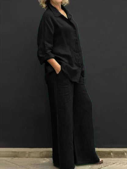 Sandra | Women's 2 Piece Set Long Sleeve Shirt Wide Leg Pants