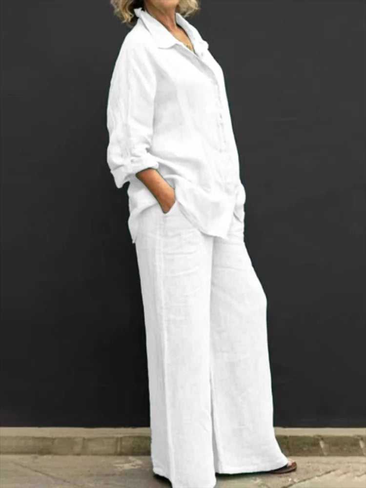 Sandra | Women's 2 Piece Set Long Sleeve Shirt Wide Leg Pants