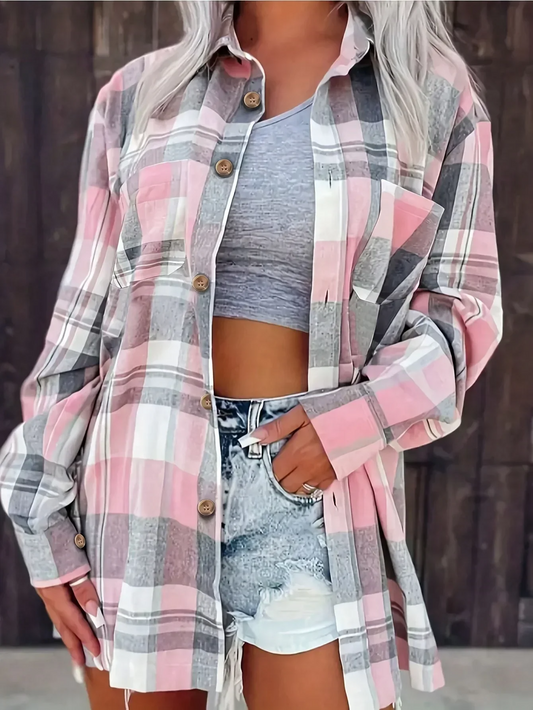 Beatrice | Women's Oversized Plaid Flannel Button-Down Shirt