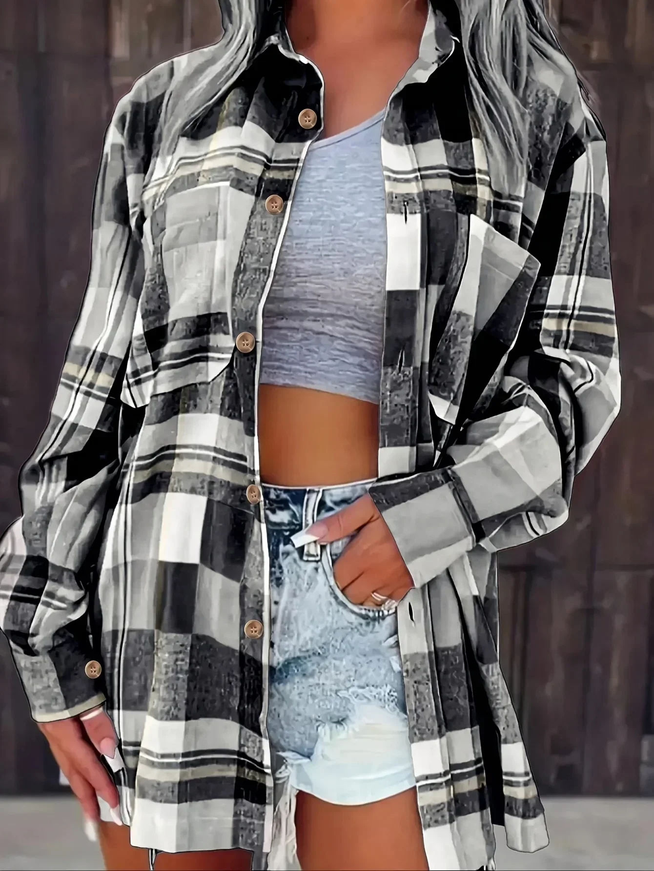 Beatrice | Women's Oversized Plaid Flannel Button-Down Shirt