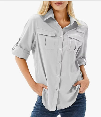 Cheryl | Women's UPF 50 Long Sleeve Hiking Shirt Roll-Up Safari Shirt