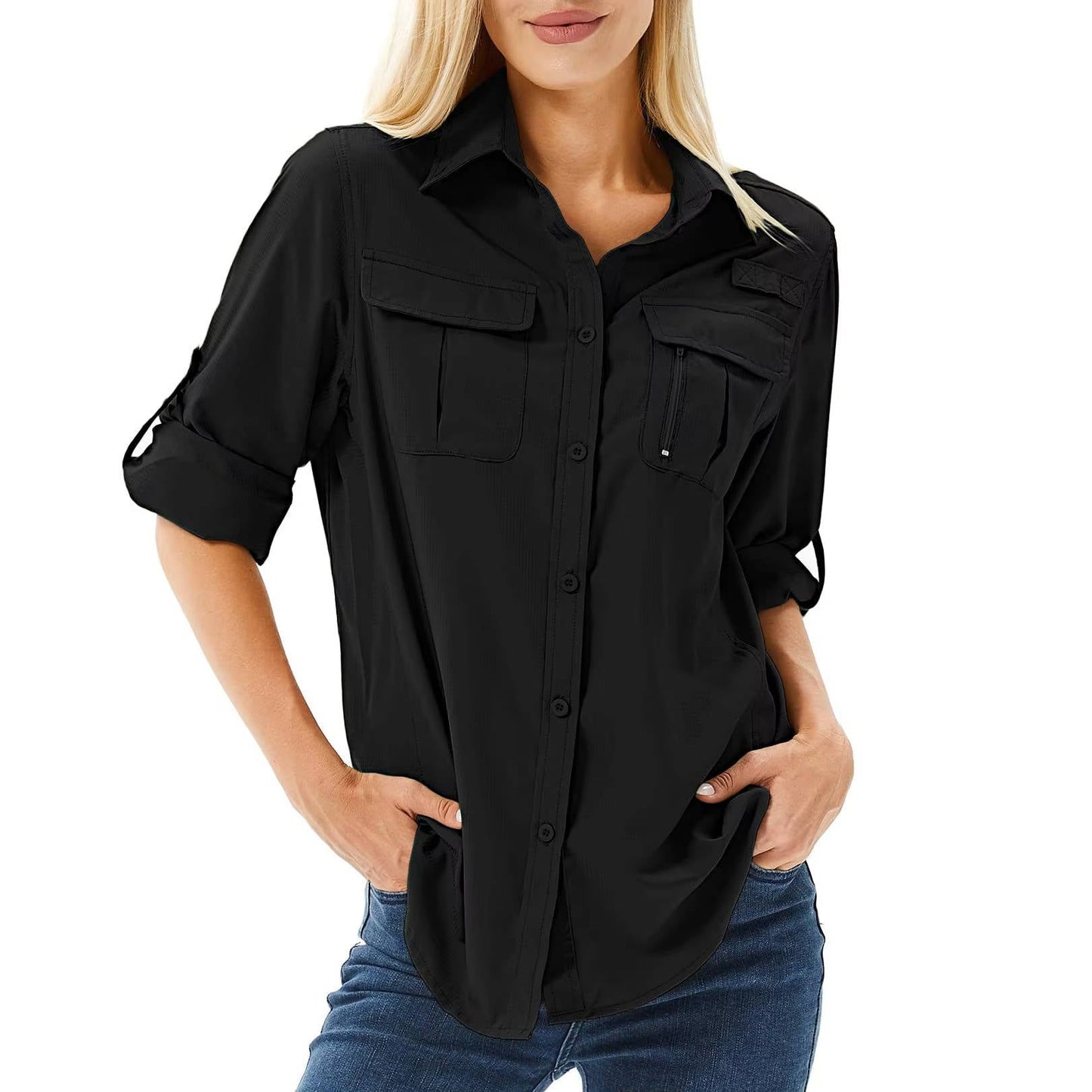 Cheryl | Women's UPF 50 Long Sleeve Hiking Shirt Roll-Up Safari Shirt