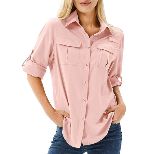 Cheryl | Women's UPF 50 Long Sleeve Hiking Shirt Roll-Up Safari Shirt