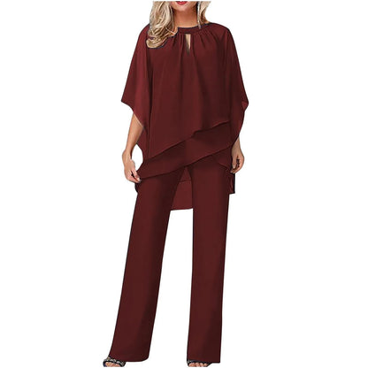 Daniela | Women's Chiffon Overlay Batwing Sleeve Wide Leg Pantsuit