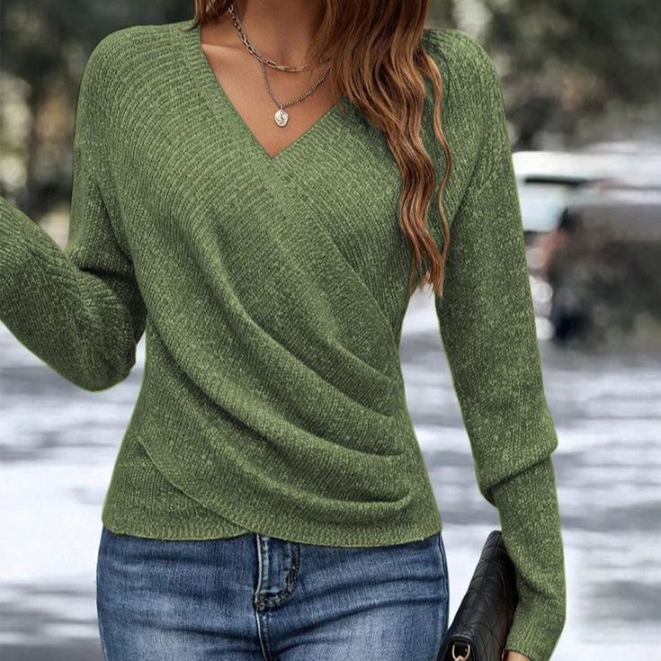 Alicia | Women's V-Neck Wrap Front Long Sleeve Sweater