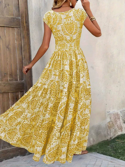 Emery | Women's Smocked Bohemian Print Tiered Maxi Dress