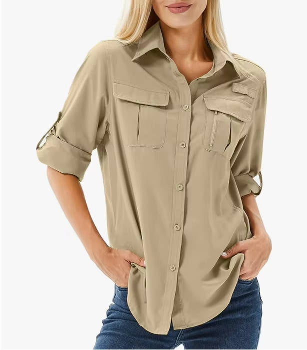 Cheryl | Women's UPF 50 Long Sleeve Hiking Shirt Roll-Up Safari Shirt