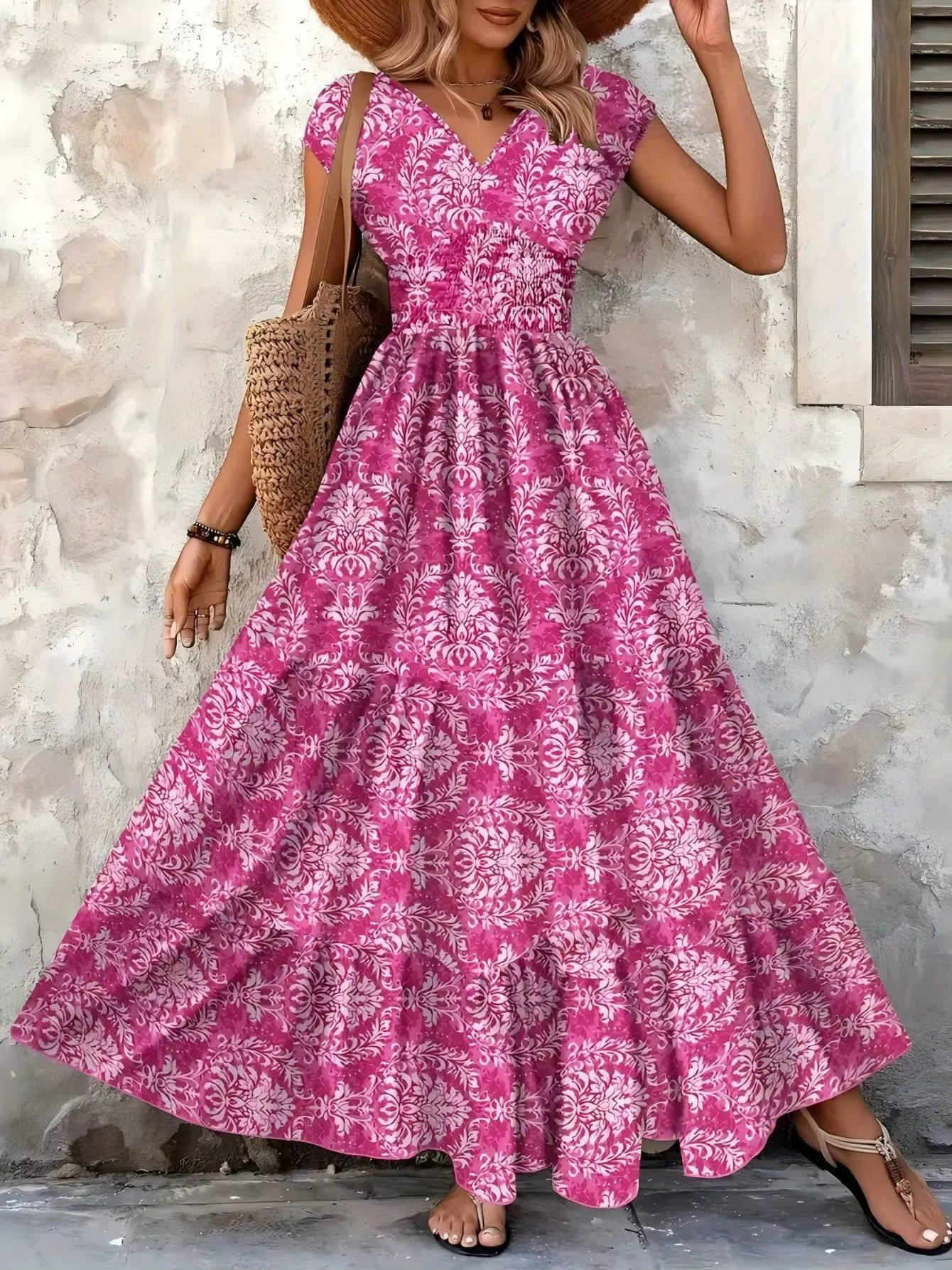 Emery | Women's Smocked Bohemian Print Tiered Maxi Dress