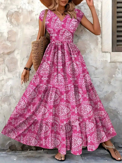 Emery | Women's Smocked Bohemian Print Tiered Maxi Dress