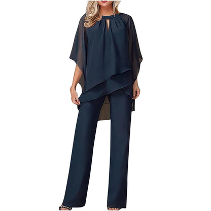 Daniela | Women's Chiffon Overlay Batwing Sleeve Wide Leg Pantsuit