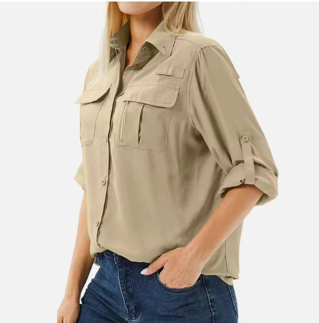Cheryl | Women's UPF 50 Long Sleeve Hiking Shirt Roll-Up Safari Shirt