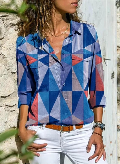 Sandra | Women's Geometric Print Long Sleeve Button Down Shirt