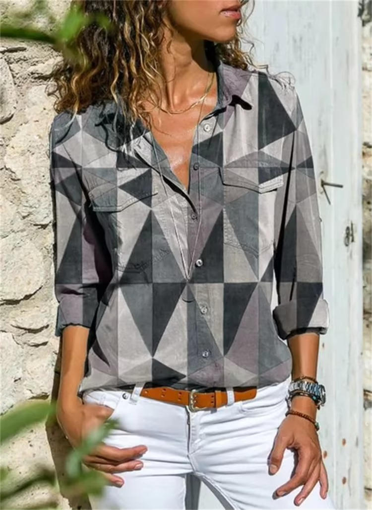 Sandra | Women's Geometric Print Long Sleeve Button Down Shirt