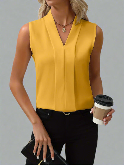 Nicole | Women's V-Neck Sleeveless Pleated Front Blouse Top