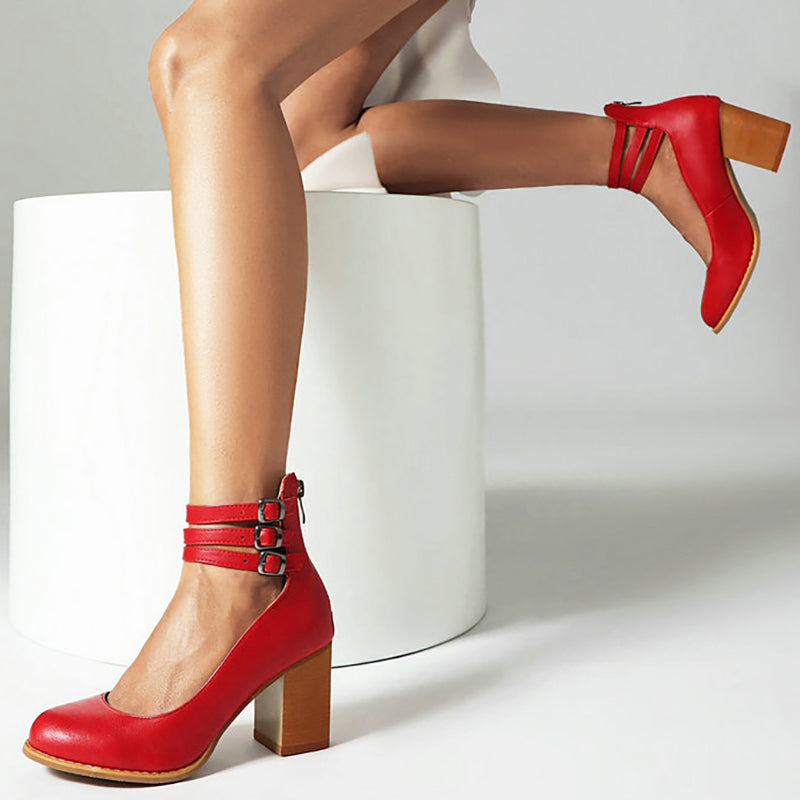 Sharon | Smooth Sandals with Ankle Strap and Thick Heel