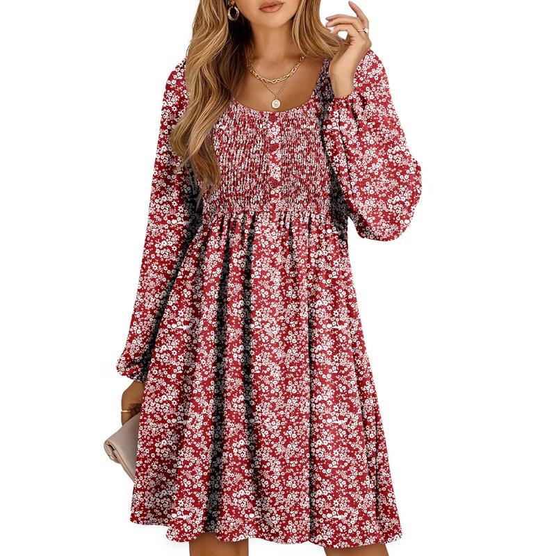 Rebecca | Women's Smocked Empire Waist Full Sleeve Short Dress