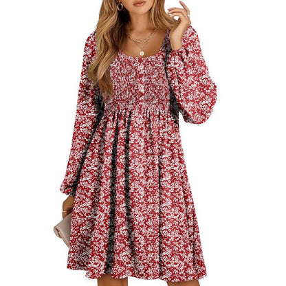 Rebecca | Women's Smocked Empire Waist Full Sleeve Short Dress