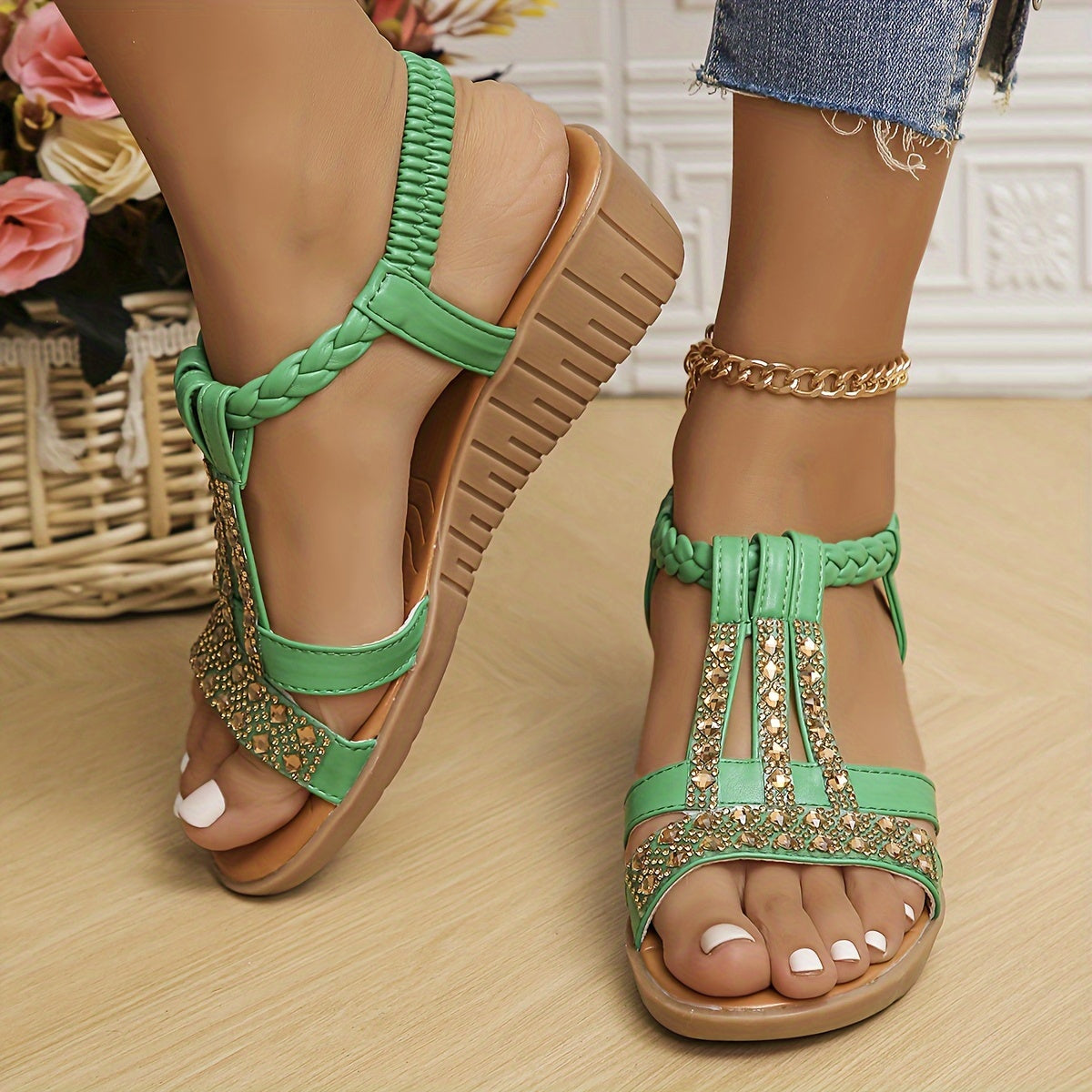 Isabella | Women's Rhinestone Woven Sandals
