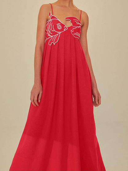 Anna | Women's Embroidered Spaghetti Strap Maxi Shift Dress