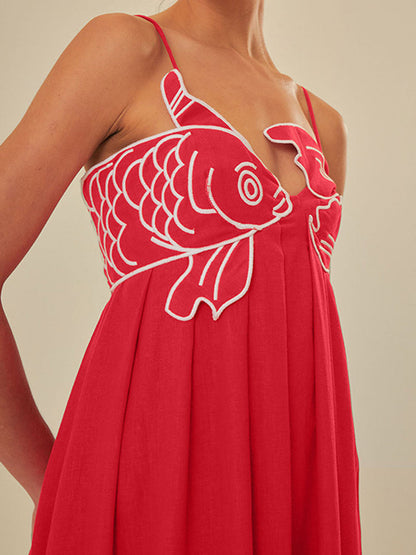 Anna | Women's Embroidered Spaghetti Strap Maxi Shift Dress