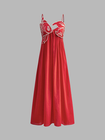 Anna | Women's Embroidered Spaghetti Strap Maxi Shift Dress