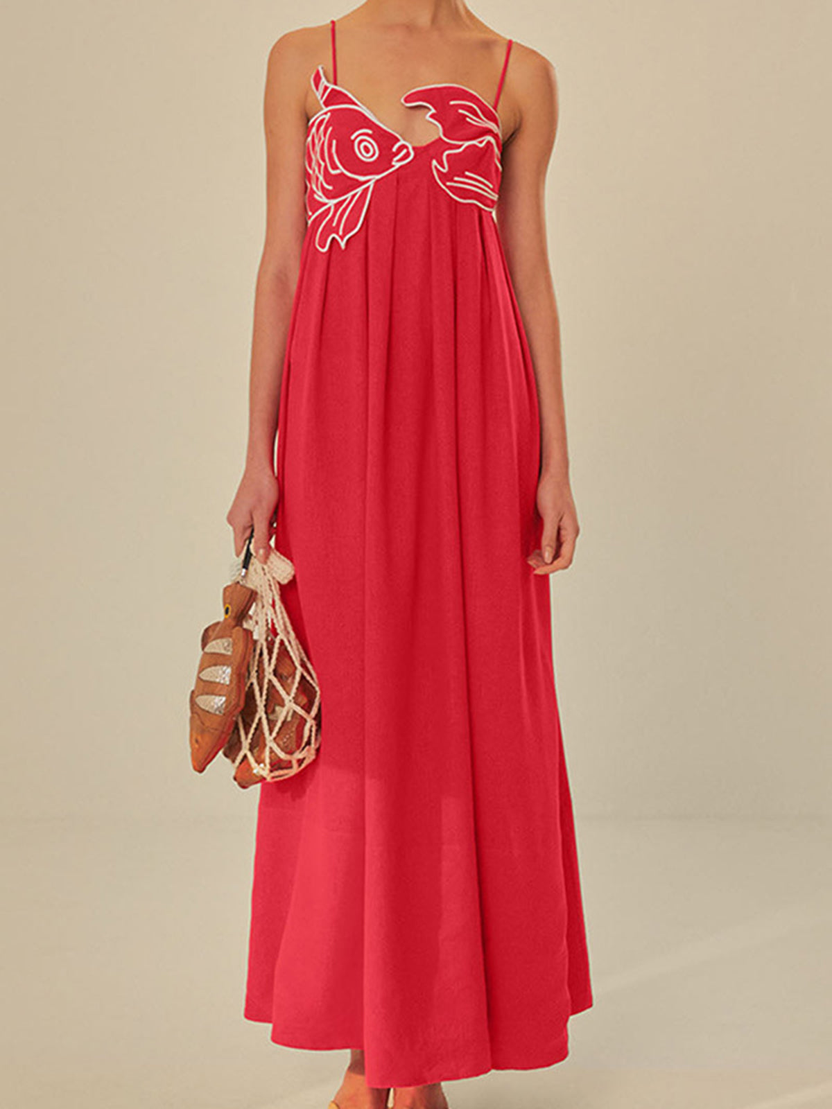 Anna | Women's Embroidered Spaghetti Strap Maxi Shift Dress