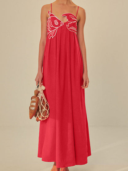 Anna | Women's Embroidered Spaghetti Strap Maxi Shift Dress