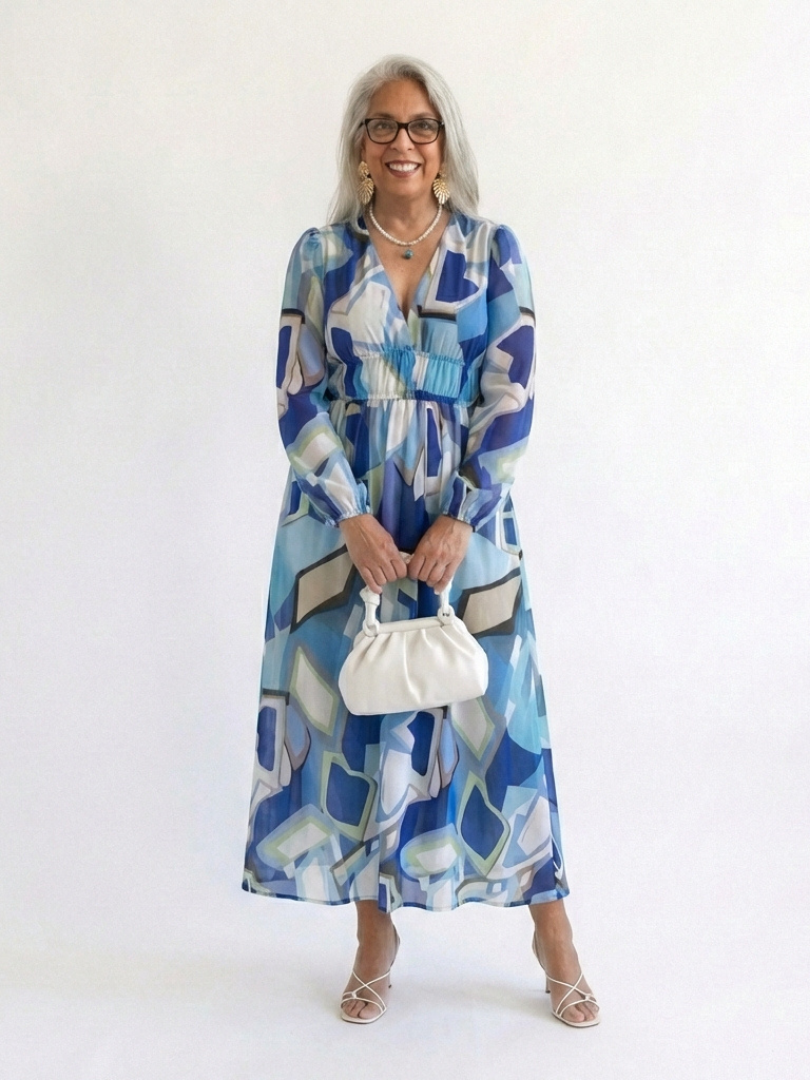 Isabel | Women's V Neck Full Sleeve Botanical Maxi Dress