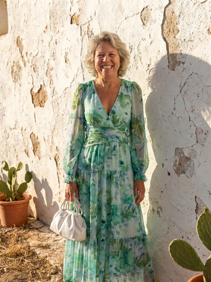 Isabel | Women's V Neck Full Sleeve Botanical Maxi Dress