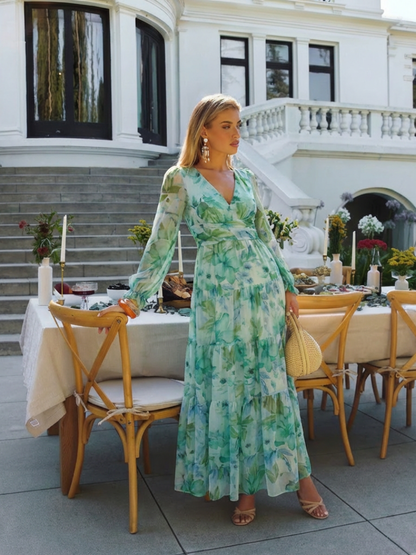 Isabel | Women's V Neck Full Sleeve Botanical Maxi Dress
