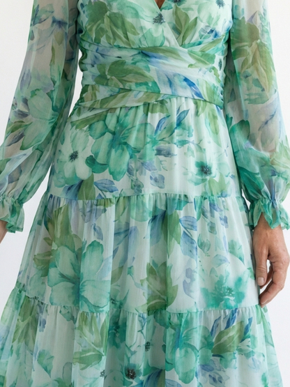 Isabel | Women's V Neck Full Sleeve Botanical Maxi Dress