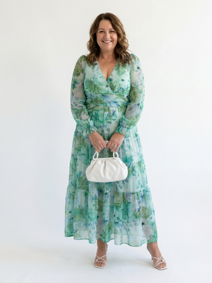 Isabel | Women's V Neck Full Sleeve Botanical Maxi Dress