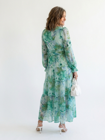 Isabel | Women's V Neck Full Sleeve Botanical Maxi Dress