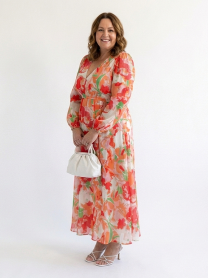 Isabel | Women's V Neck Full Sleeve Botanical Maxi Dress