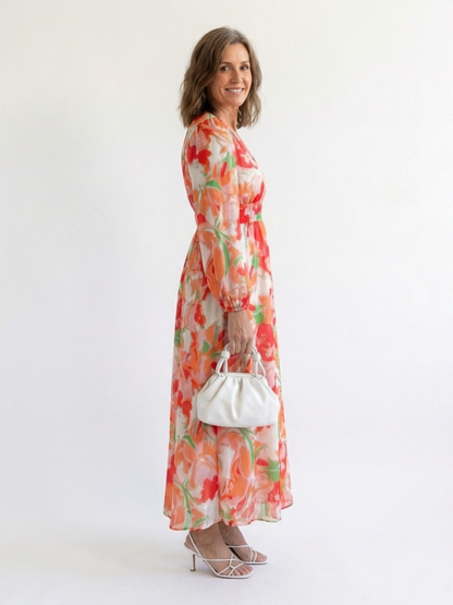 Isabel | Women's V Neck Full Sleeve Botanical Maxi Dress