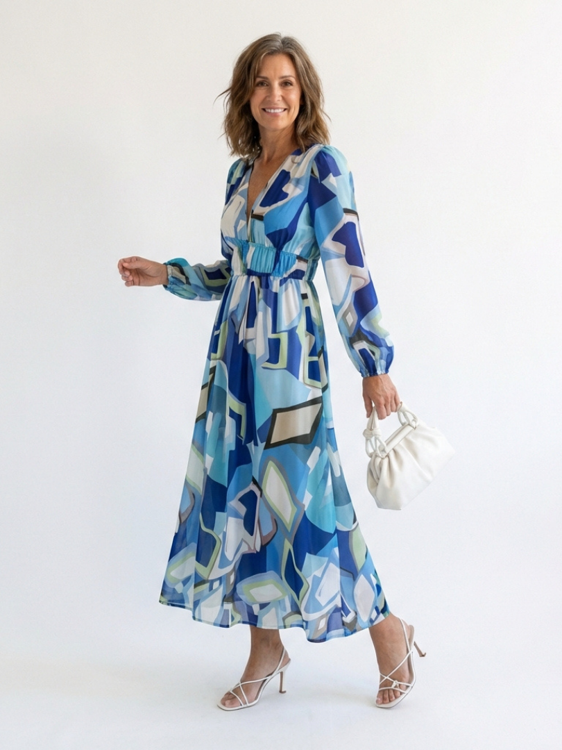 Isabel | Women's V Neck Full Sleeve Botanical Maxi Dress