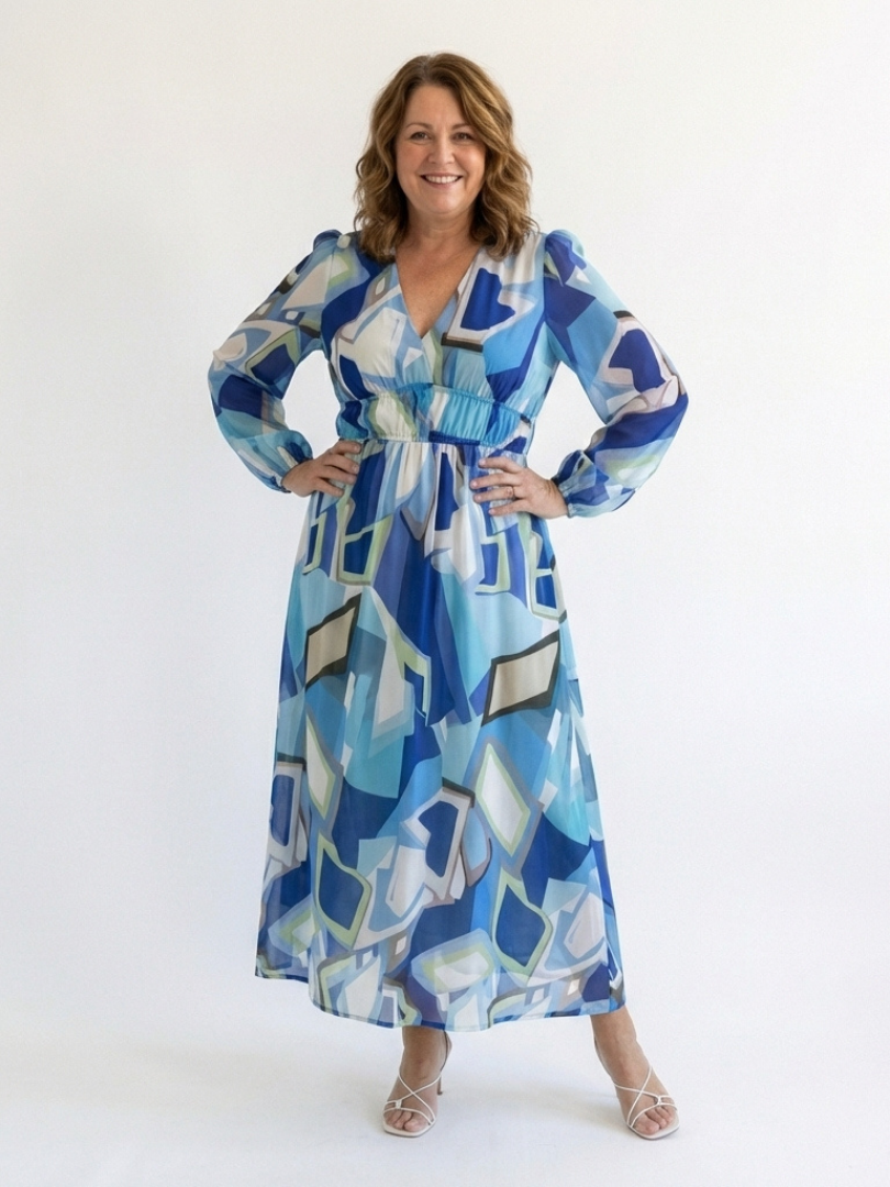 Isabel | Women's V Neck Full Sleeve Botanical Maxi Dress