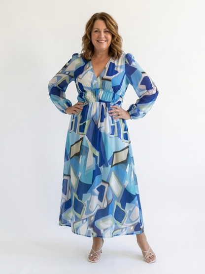 Isabel | Women's V Neck Full Sleeve Botanical Maxi Dress