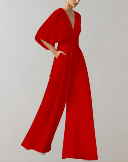 Ashley | Women's V-Neck Wide-Leg Jumpsuit