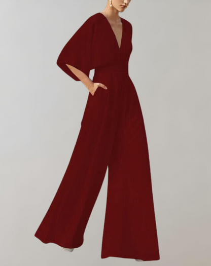 Ashley | Women's V-Neck Wide-Leg Jumpsuit