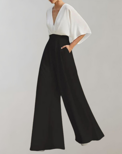 Ashley | Women's V-Neck Wide-Leg Jumpsuit