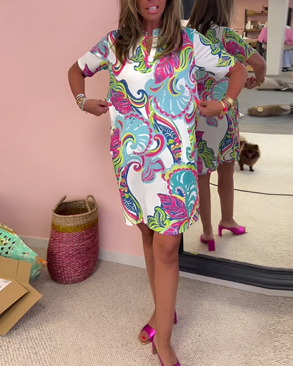 Ellie | Women's V Neck Tummy Control Printed Draped Dress Everyday Summer