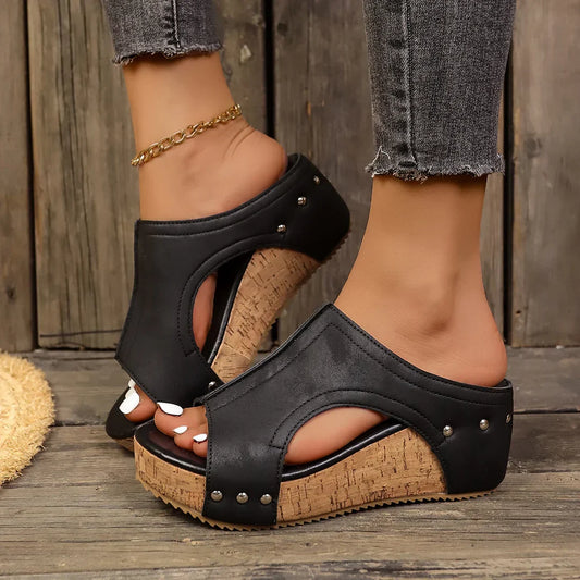 Dana | Women's Studded Cork Wedge Sandals