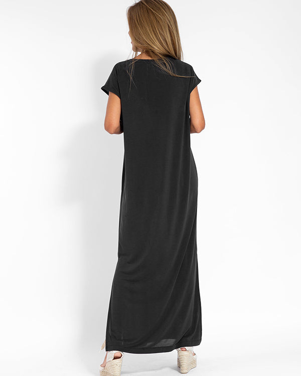 Savannah | Women's V-Neck Short-Sleeved Side Slit Maxi Dress